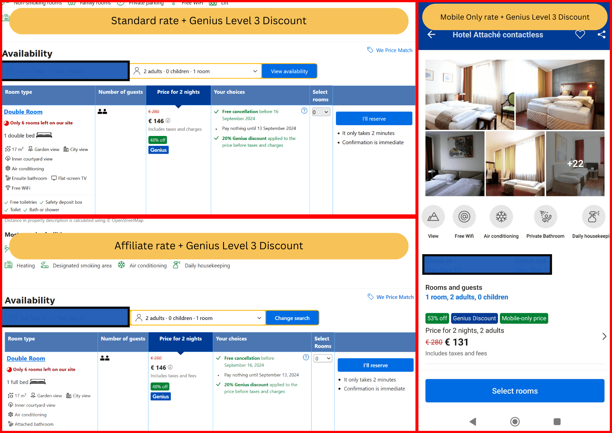 Genius, Mobile-Only, and Affiliate Prices on Booking.com