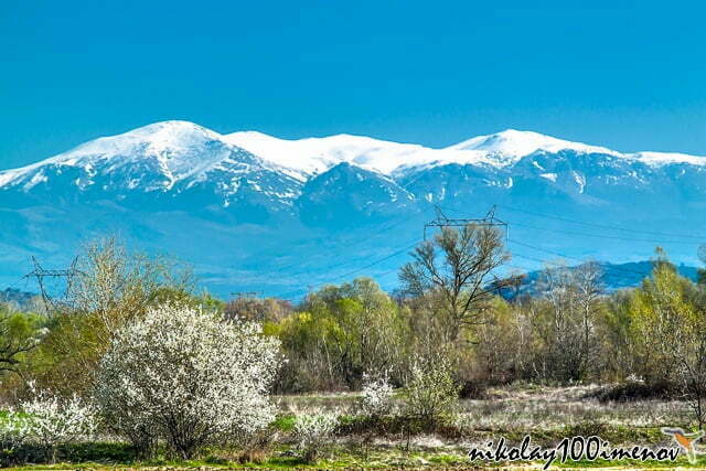 Snowcapped mountain range near Karlovo city, Bulgaria