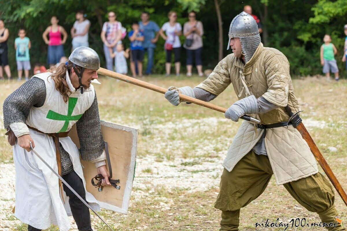 ASENVOGRAD, BULGARIA - JUNE 25, 2016 - Medieval fair in Asenovgrad recreating the life of Bulgarians during the Middle ages. Demonstration of a ancient duel.
