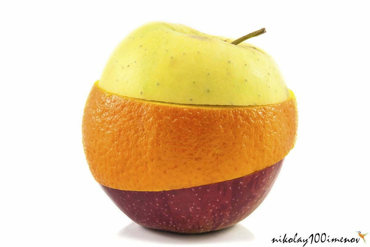 Superfruit - yellow and red apple and orange